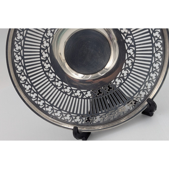 Meriden Britannia Sterling Silver Reticulated Tray Footed Dish 8.5” #475 - Picture 3 of 14